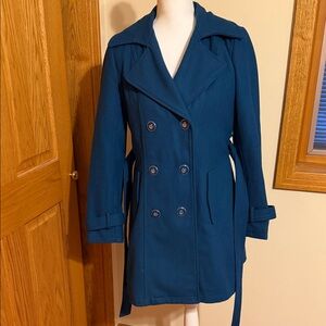 New York & Company Teal Blue Double-Breasted Pea Coat